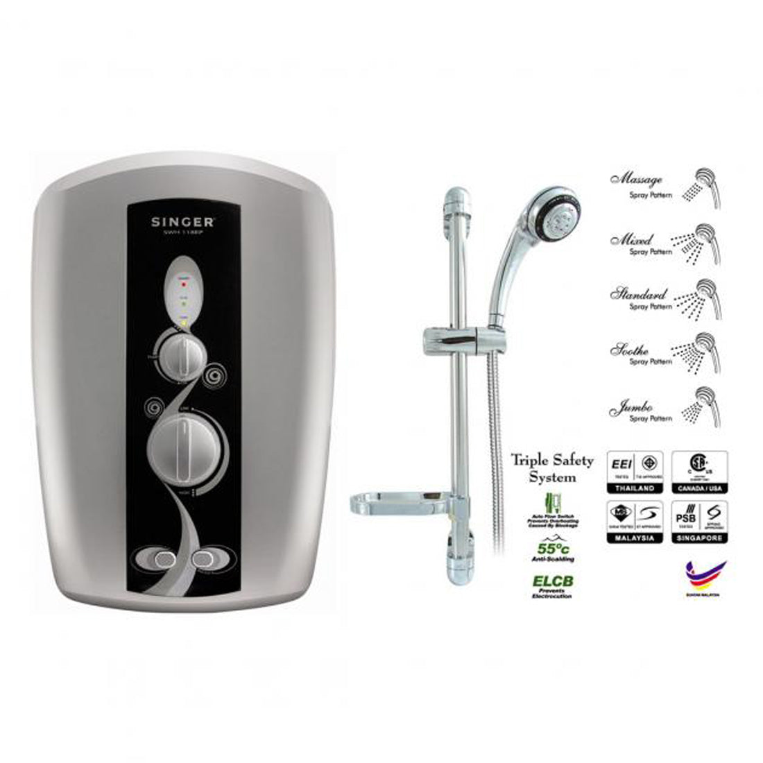 Singer Instant Shower Heater With Pressure Pump 3.5kW SWH-118EP