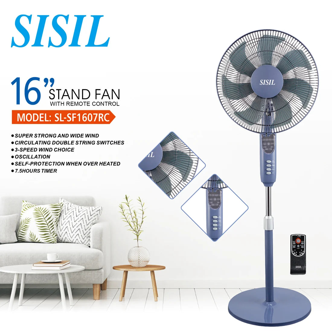 Sisil Stand Fan With Remote SL-SF1607R