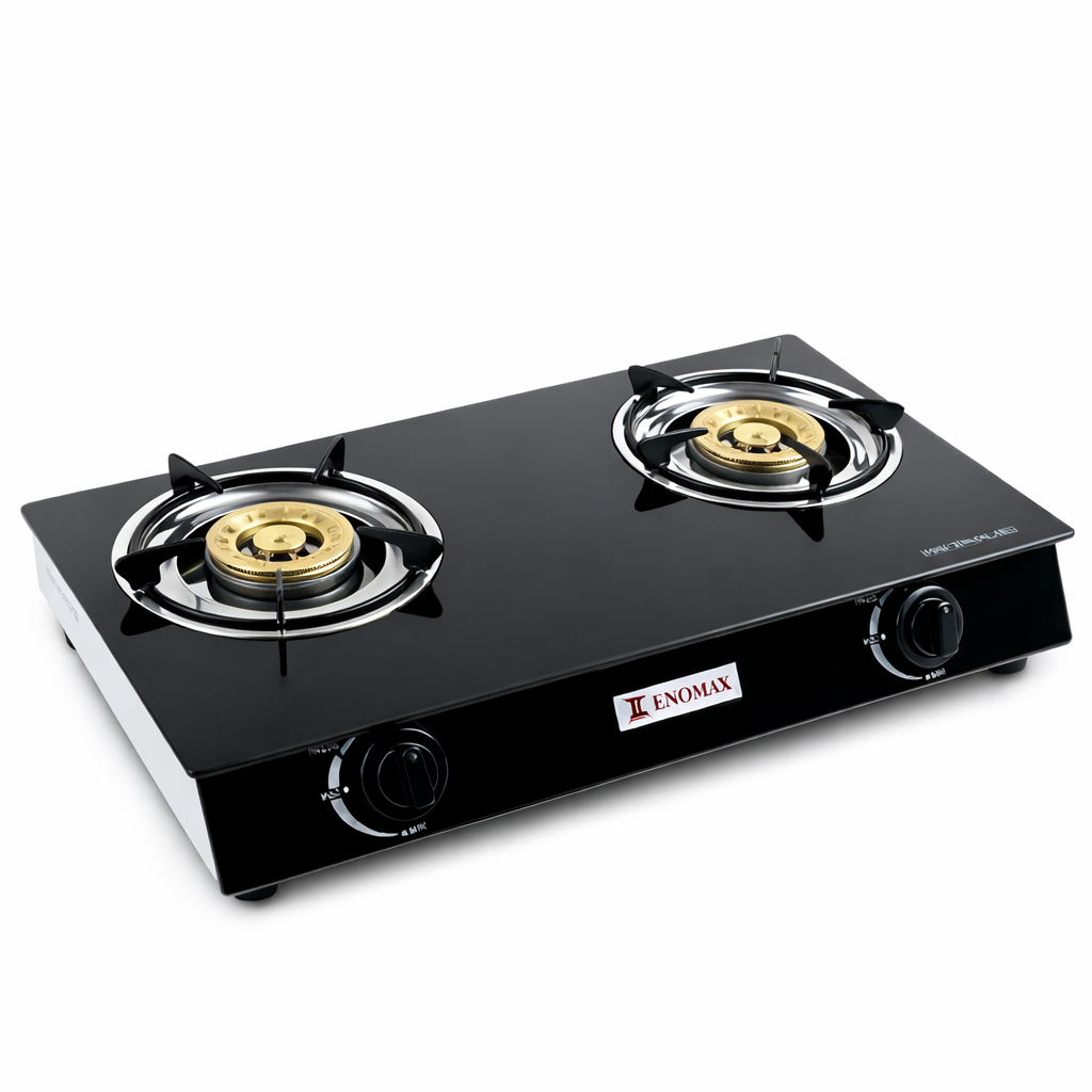 ENOMAX Glass Top Two Burner Gas Cooker – (ENO-TB-GC-002)